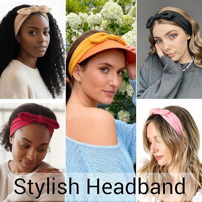 DRESHOW 8 Pack Headbands for Women Bow Knotted Hair Band Facial Cloth Rabbit Ears Running Sport Elastic Hair Wrap