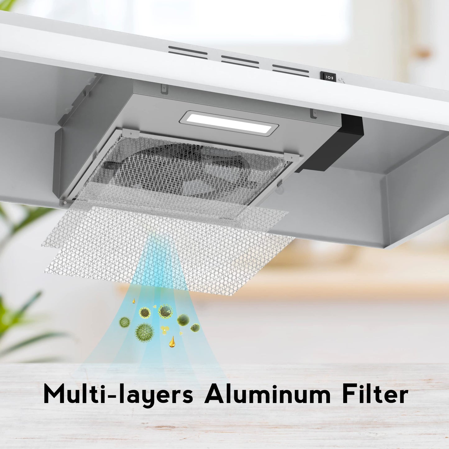 FIREGAS Range Hood 30 inch Under Cabinet Range Hood with 2 Speed Exhaust Fan,Ducted/Ductless Convertible,Rocker Button Control,300 CFM, White Vent Hood Aluminum Filter Included