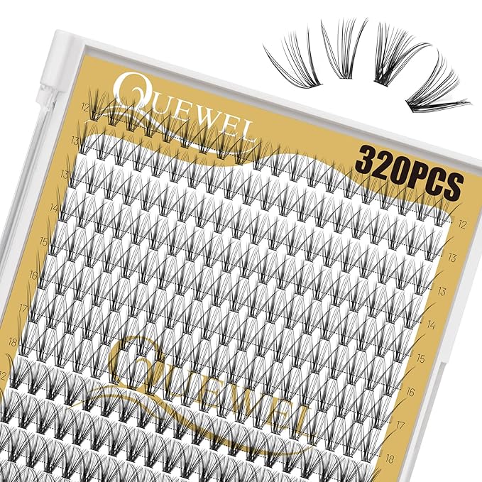 QUEWEL Lash Clusters 320Pcs Cluster Lashes 20D+30D D Curl Lash Cluster Eyelash Extensions Mix12-18mm Individual Eyelashes Clusters Wispy Lash Clusters Thin Band Soft to Use at Home(20D+30D D Mix12-18)