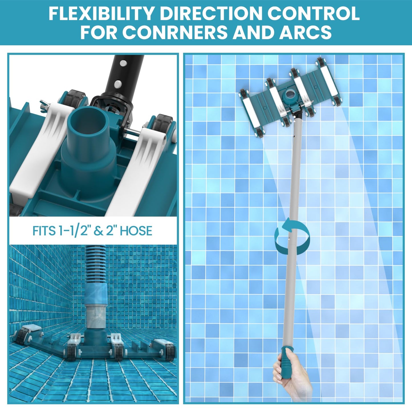 Deluxe Swimming Pool Cleaning Kit Including Pool Net and Vacuum Head, Pool Brush with 13Ft Pole for Above Ground & Inground Swimming Pools