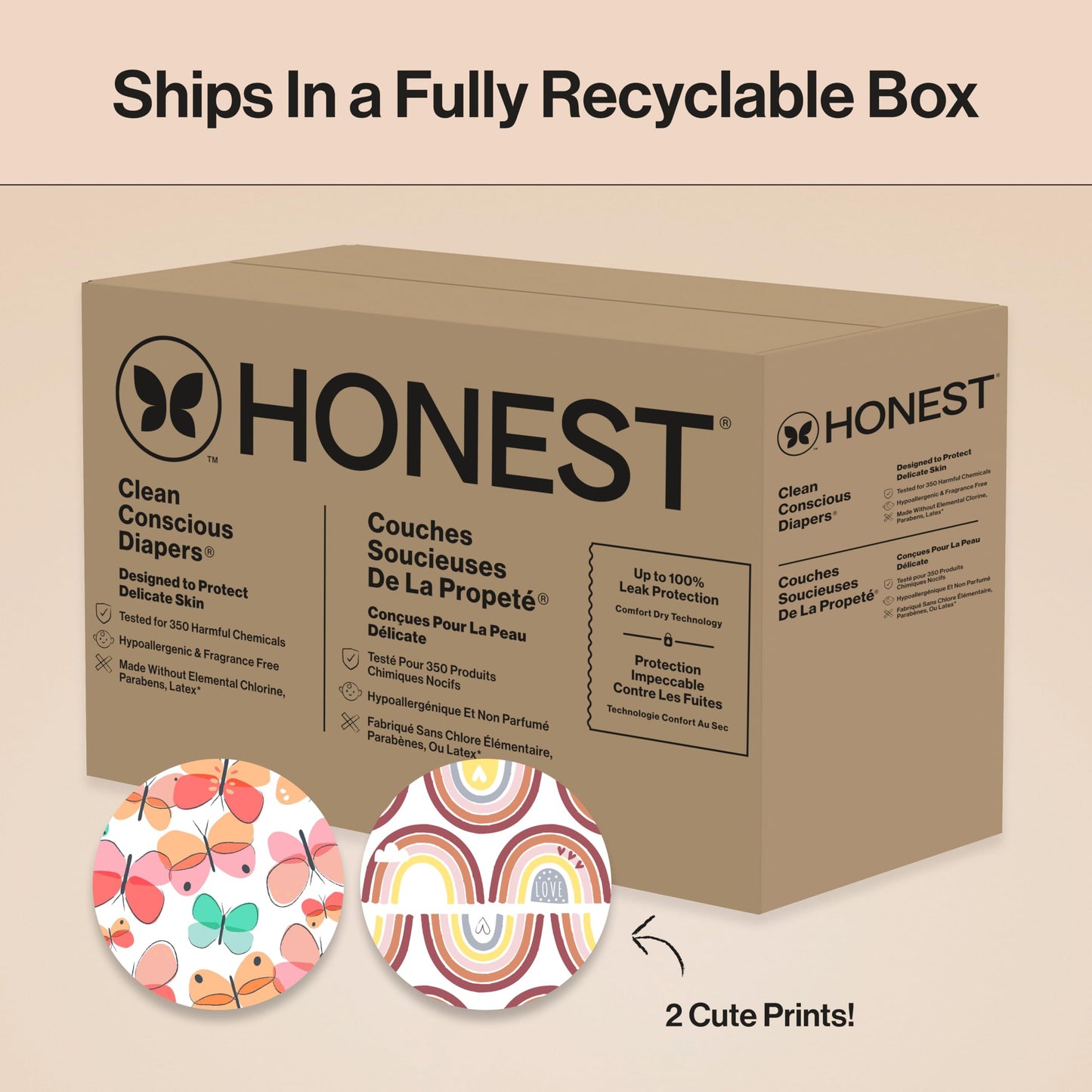 The Honest Company Comfort Dry Diapers, Hypoallergenic, Fragrance-Free, Sensitive Skin, Wingin' It + Catching Rainbows, Super Club Box Size 5 (27+ lbs), 84 Count