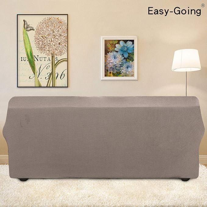 Easy-Going Stretch Oversized Sofa Slipcover 1-Piece Sofa Cover Furniture Protector Couch Soft with Elastic Bottom for Kids, Polyester Spandex Jacquard Fabric Small Checks Taupe