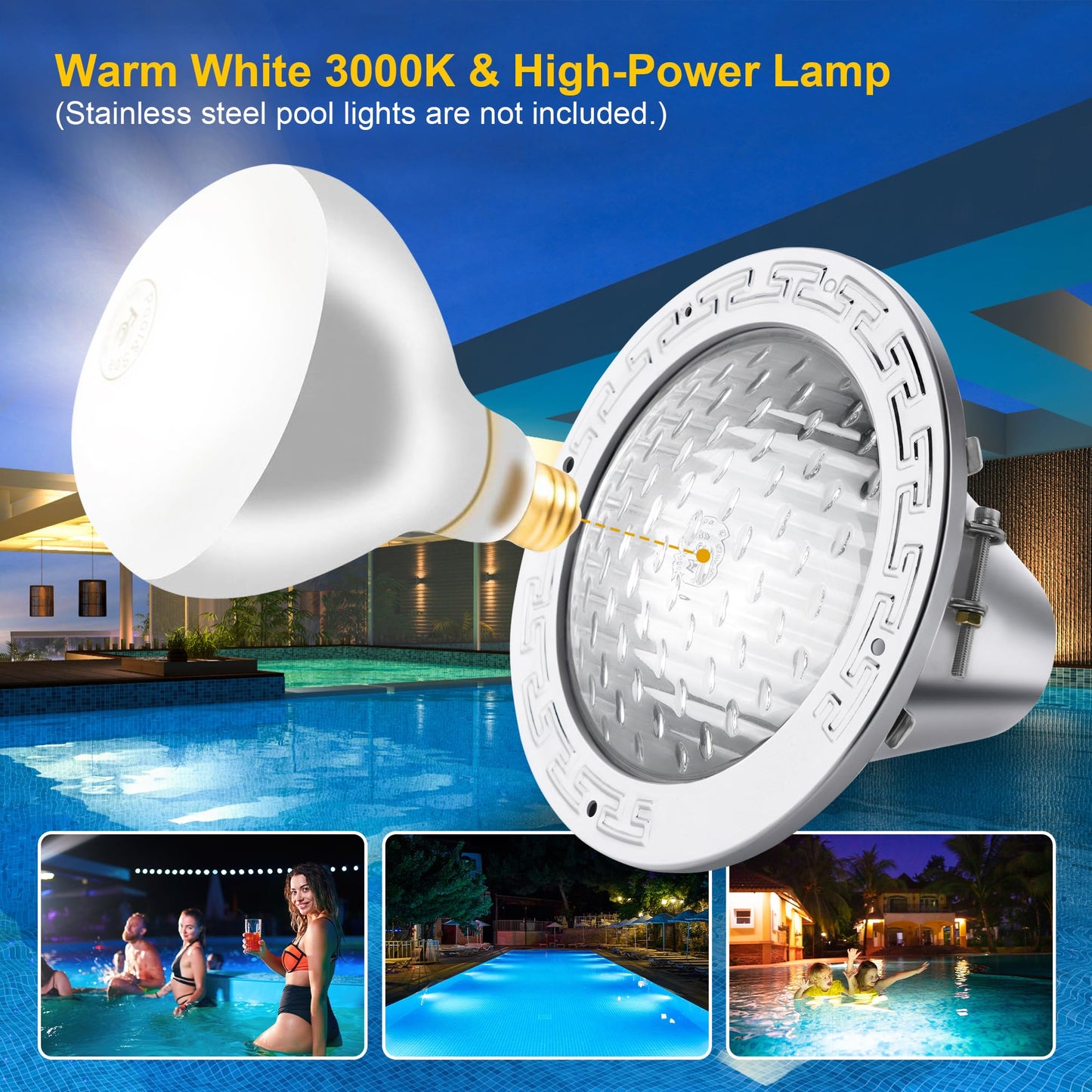 Generalman 500W R40 120V Pool Light Bulb for Inground Pool & Spa – 3000K Warm White, E26 Base, High-Power, Compatible with Pentair & Hayward Fixtures, 3,000-Hour Lifespan (2 Pack)