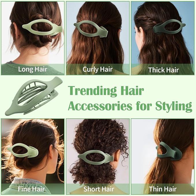9 Pack Flat Hair Clips for Women, Matte Claw Clips for Thick & Thin Hair (Green)