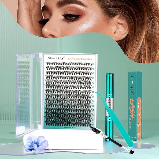 GEMERRY Lash Extension Kit DIY 280pcs Lash Clusters Kit Eyelash Extension Kit D Curl Individual Lashes Kit with Lash Bond and Seal Lash Tweezers for Self Use（40P-10-18mm)