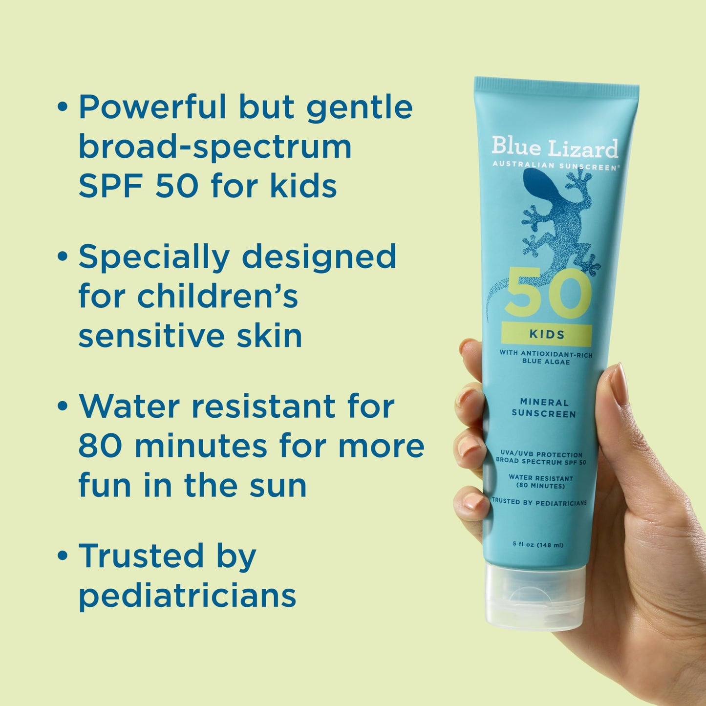 Blue Lizard Kids Mineral SPF 50 Sunscreen Lotion, 100% Mineral, Children’s Sunscreen, Water-Resistant Formula, Paraben-Free, Fragrance-Free, 5 fl oz