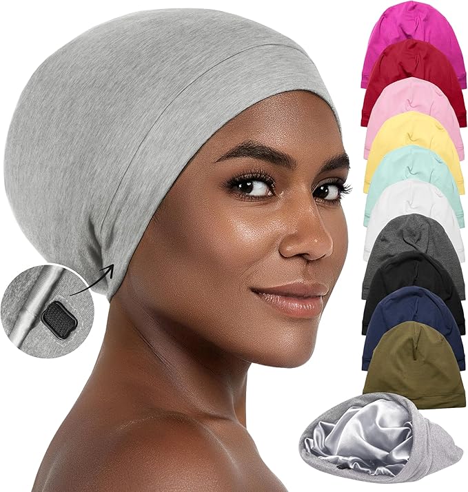 CAPLORD Satin Bonnet for Sleeping, Curly Hair Wrap Sleep for Men, Adjustable Silk Beanies for Women, Silk Hair Bonnet