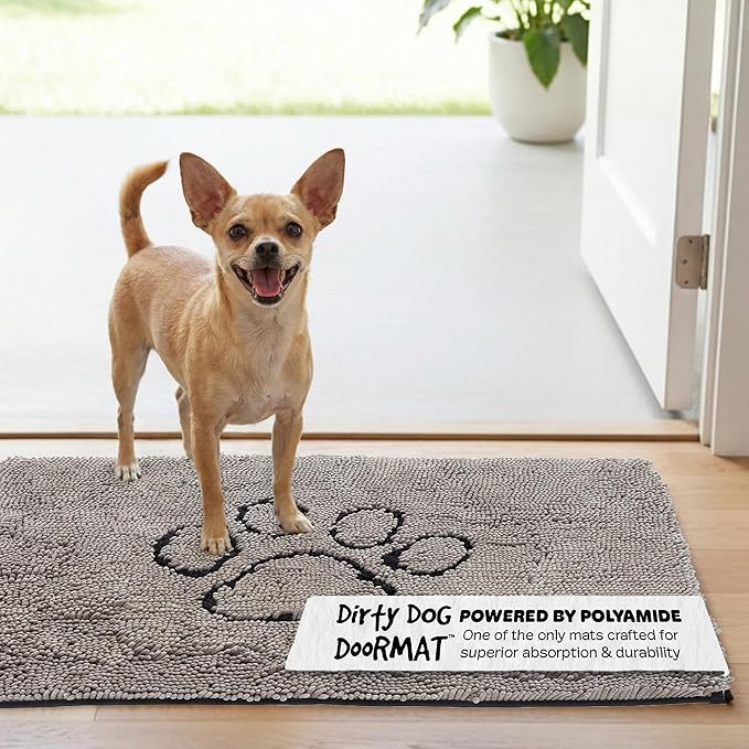 Dog Gone Smart Dirty Dog Doormat - Fast Drying Rug with Super Gripper Backing for Clean Floors - Super Absorbent and Machine Washable Mat for Muddy Paws - Grey