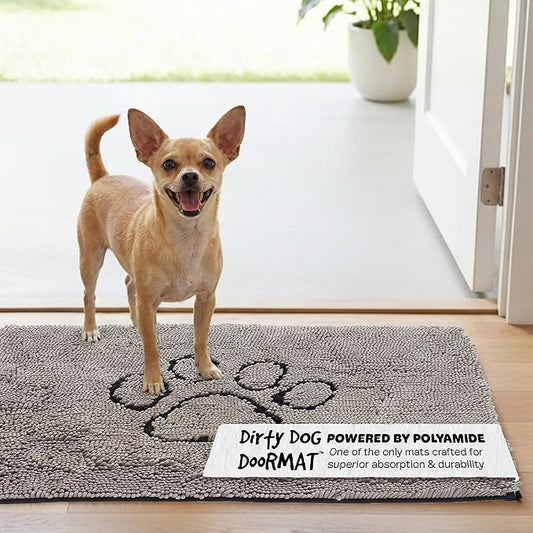 Dog Gone Smart Dirty Dog Doormat - Fast Drying Rug with Super Gripper Backing for Clean Floors - Super Absorbent and Machine Washable Mat for Muddy Paws - Grey