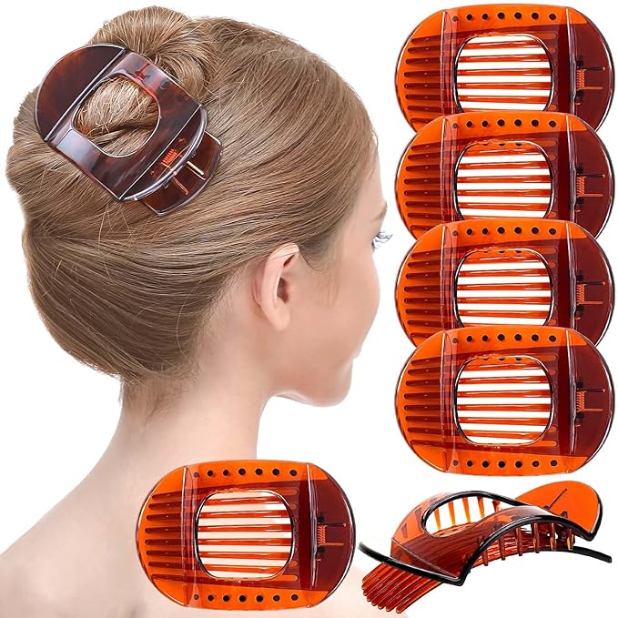 RC ROCHE 6 Pcs Flat Claw Hair Clips for Women Thick Hair French Round Duckbill Square Secure Strong Hold Grip Clamps Barrettes Curved No Slip No Crease Styling Cute Extra Jumbo XL, Large Brown