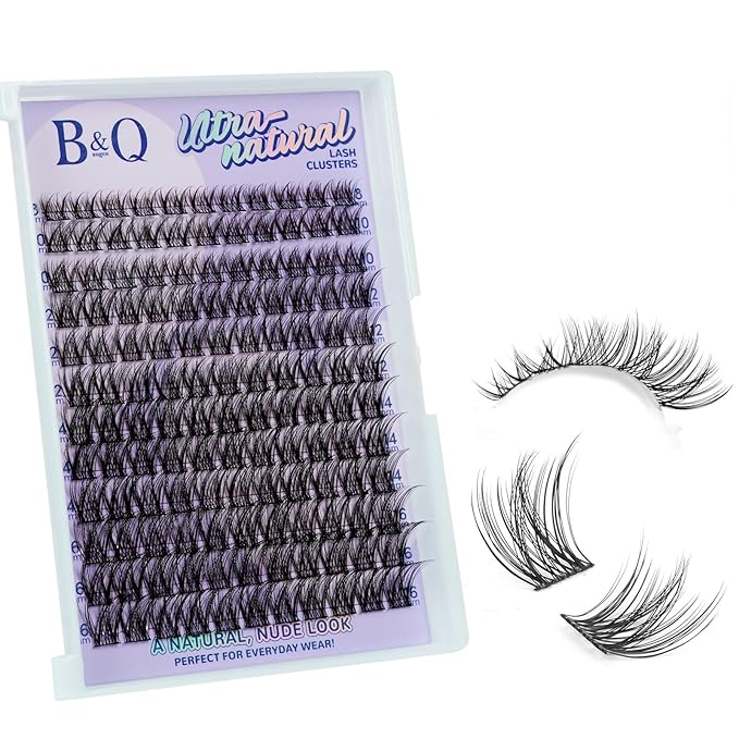 B&Q Natural Lash Clusters 01 - Cluster Eyelash Extensions, Pestañas Postizas Naturales Style Eyelashes Comfort Fit - Day-to-Night Natural Effect - Office & Date Ready For Effortless Beauty(8-16mix)