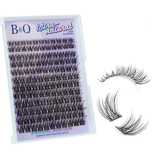 B&Q Natural Lash Clusters 01 - Cluster Eyelash Extensions, Pestañas Postizas Naturales Style Eyelashes Comfort Fit - Day-to-Night Natural Effect - Office & Date Ready For Effortless Beauty(8-16mix)