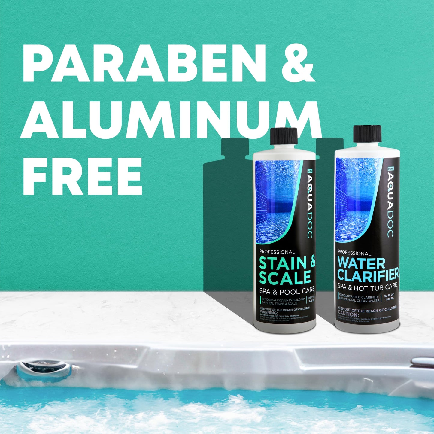 AquaDoc Spa Clarifier and Hot Tub Stain and Scale Control Bundle - Includes 32oz Hot Tub Clarifier and 32oz Spa Stain and Scale Remover - Made in USA