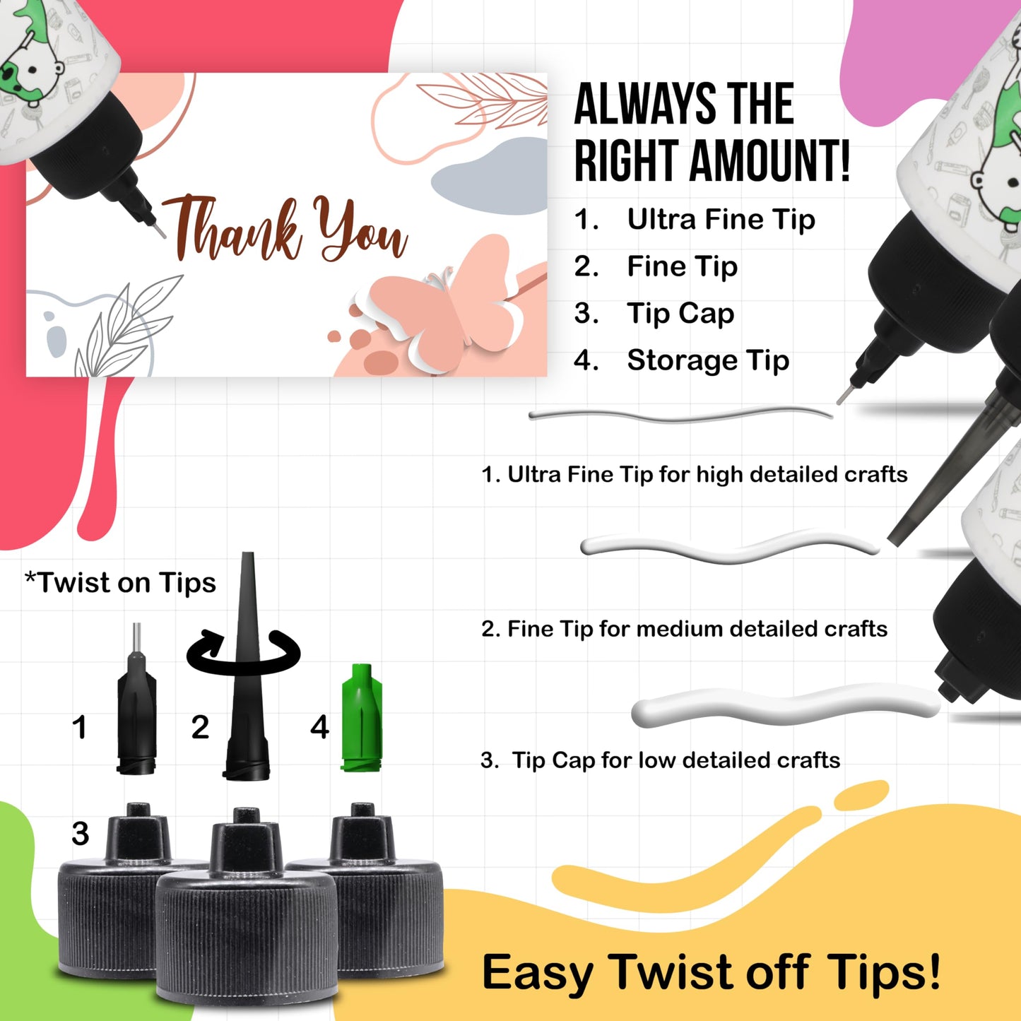 Bearly Art Precision Craft Glue - The Original - 4fl oz - Tip Kit Included - Dries Clear - Metal Tip - Wrinkle Resistant - Flexible and Crack Resistant - Strong Hold Adhesive - Made in USA