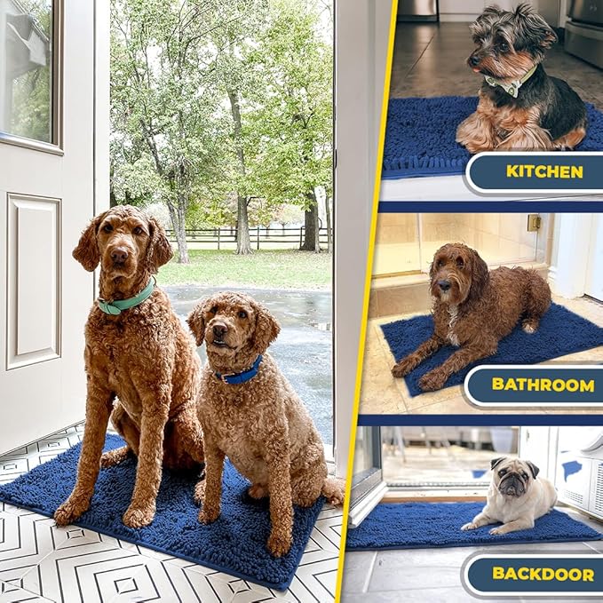 Muddy Mat® | Super Absorbent Door Mat Indoor, Microfiber Quick Dry Chenille Entryway Rug, Non-Slip Front Door Mat, Indoor Mats for Entryway, Machine Washable Pet Rug, Navy Blue 28"x18"