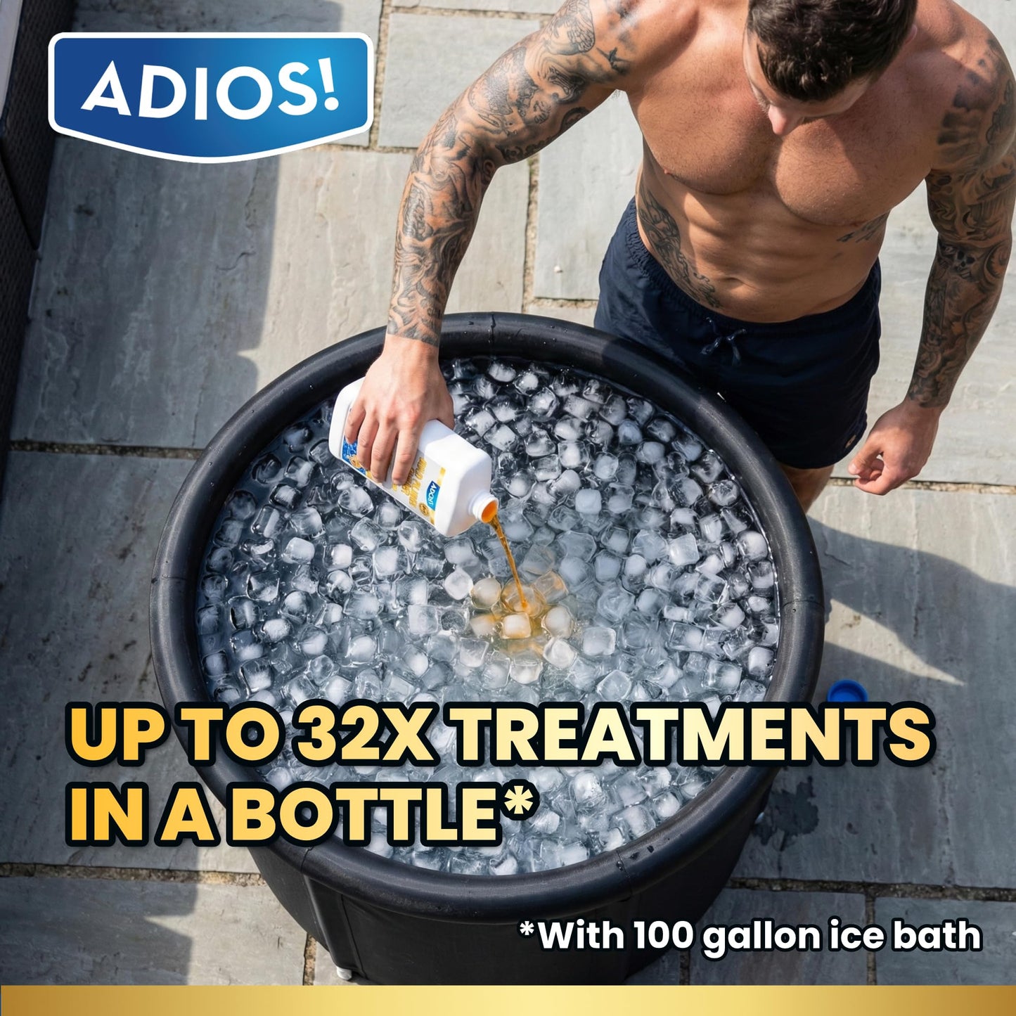 Adios! Cold Plunge Water Treatment Stabilizer with Enzymes and Citrus - Cleans and Deodorizes Ice Baths, Pods and Tubs for a Refreshing Recovery (32oz)