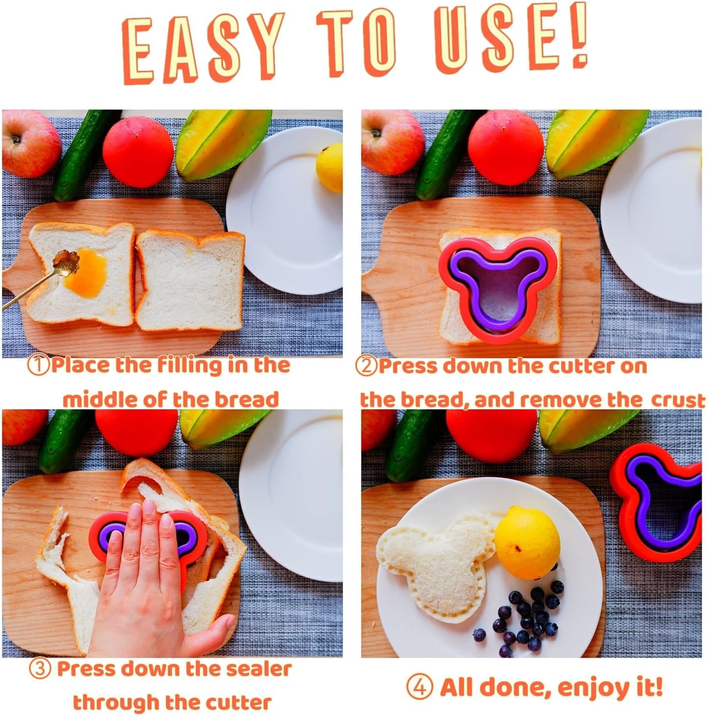 Uncrustable Maker, 12pcs Sandwich Cutter and Sealer sets, Uncrustable Sandwich Cutter, Decruster Sandwich Maker, Bread Cookie Cutters for Boys Girls Lunch & Bento Box (Dino Mouse Butterfly Unicorn)