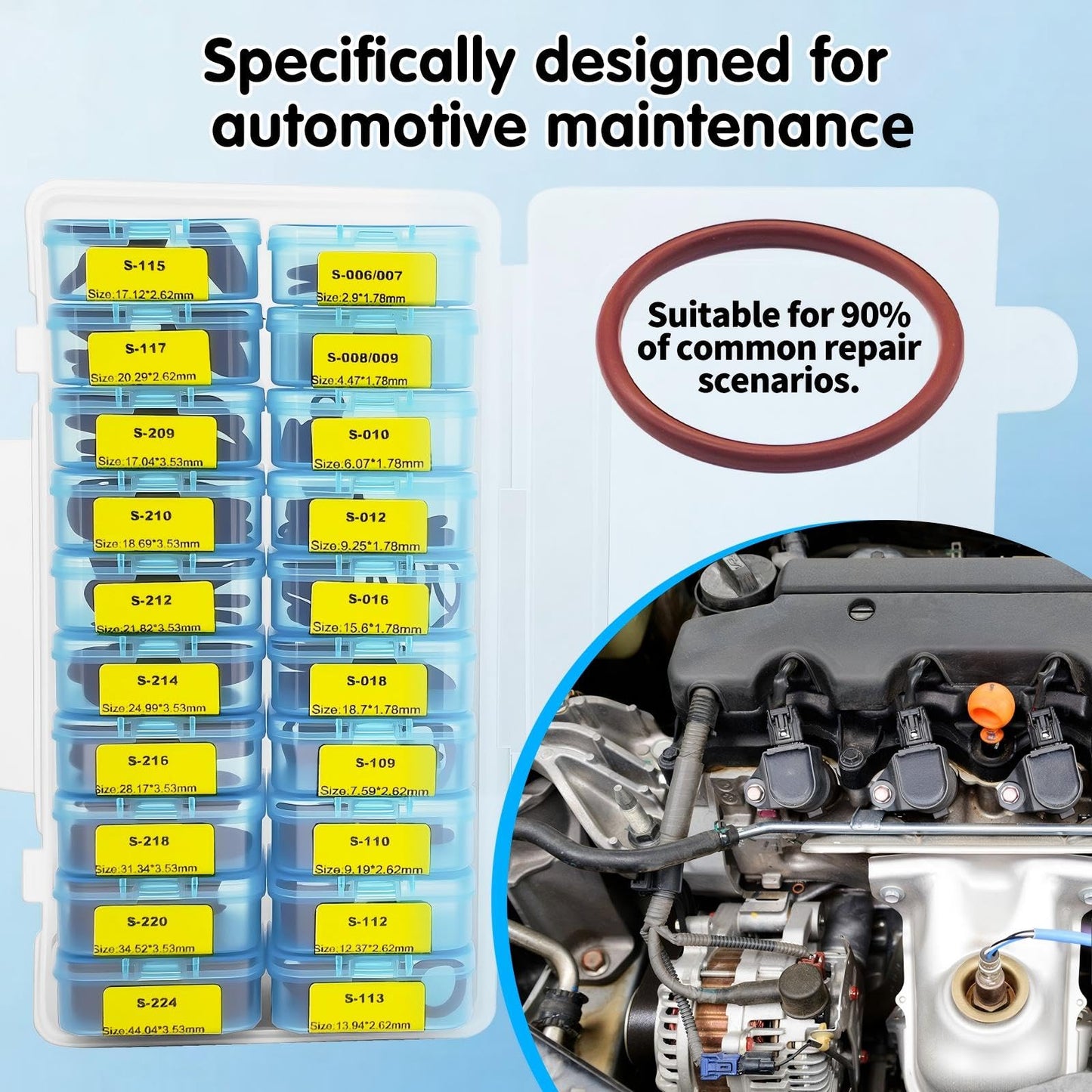 Langina 300pcs FKM Viton O-Ring Kit, 22Sizes SAE AS568 FKM O-Rings Set for Auto Fluid Systems, High Temp&Oil Resistant Viton Assortment, O Rings Repair Kit for Engine,Transmission&Brake Systems
