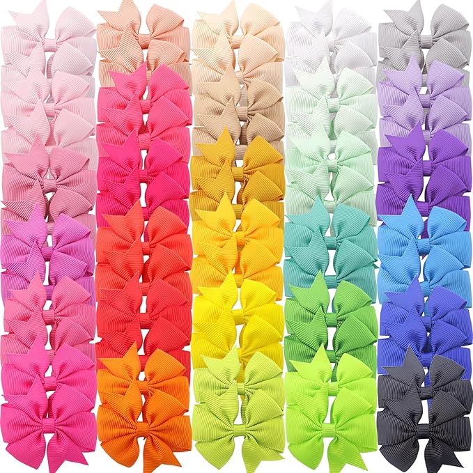 60Pcs Baby Hair Bows Clips: 2 inch Fully Lined Clips for Infant Toddler Girls (30 pairs)