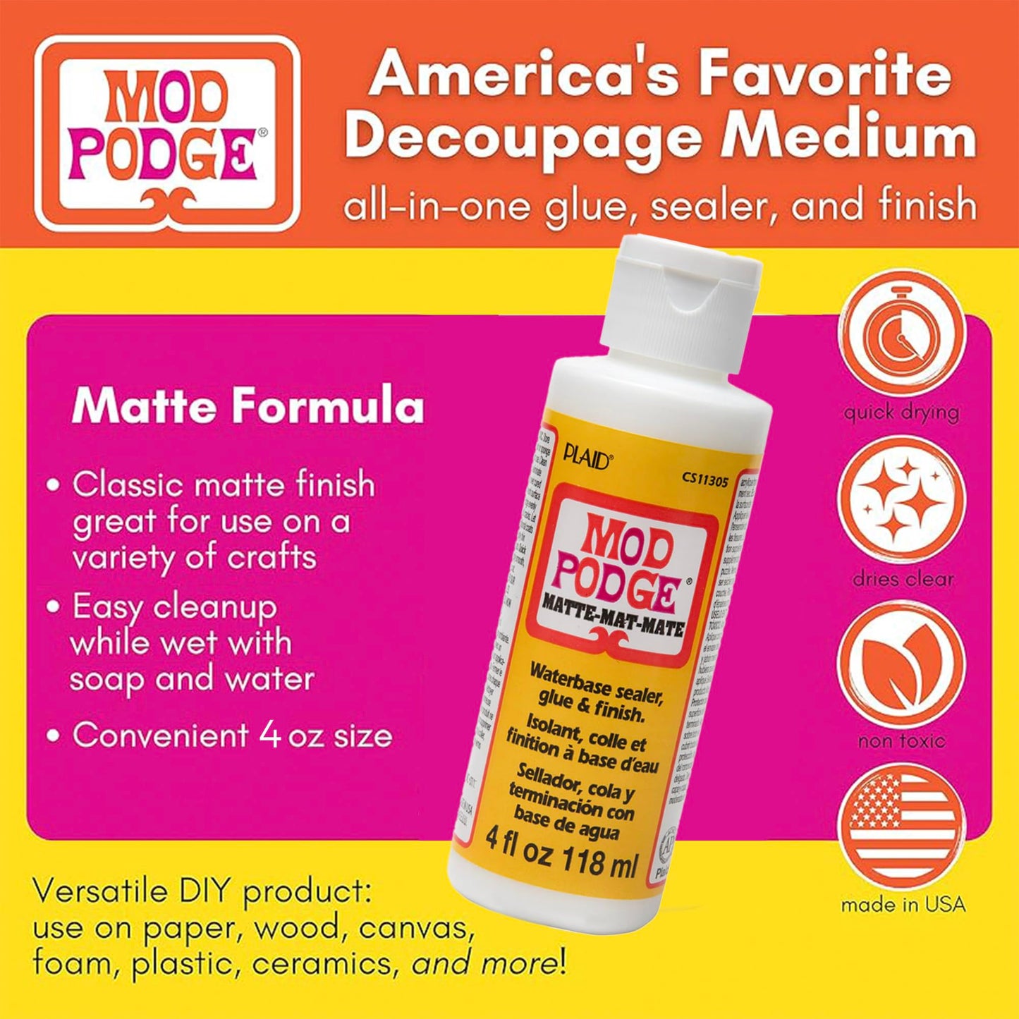 Mod Podge Decoupage Starter Kit, Gloss and Matte Medium with 3 Pixiss Foam Brushes, Waterproof for Puzzles, Wood and More
