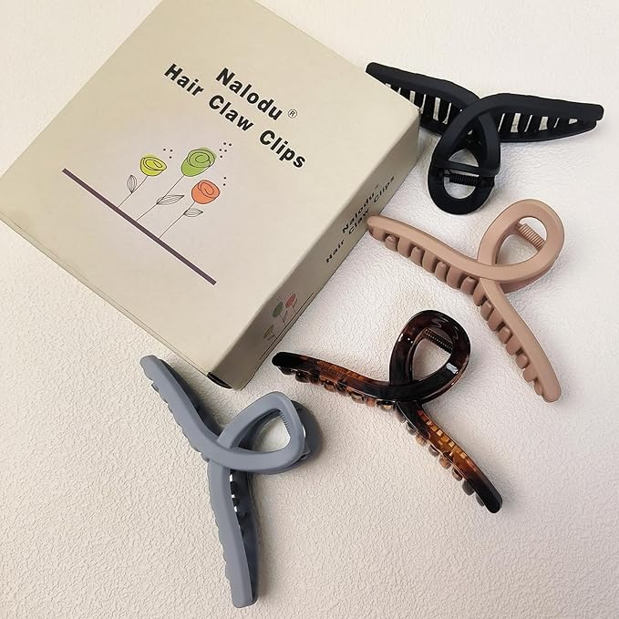 Hair Claw Clips Large 4.3 Inch No Slip Big Matte Jaw Butterfly Clip Clamp 4 Colors for Thin Fine Thick Hair Women, 4 Pack