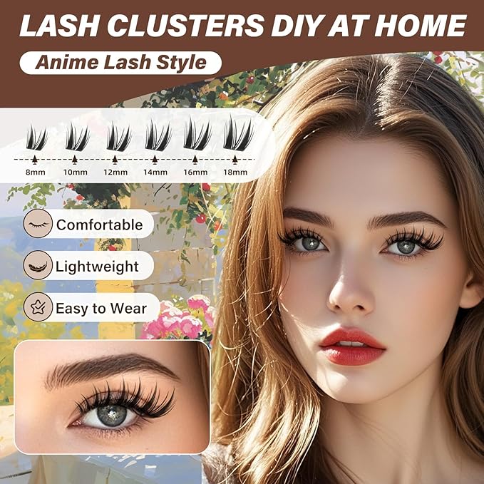 JMS&JMS Manga Lash Clusters Kit, BUNNY Lash Clusters Anime Cluster Eyelash Extensions Kit, 8-18mm C Curl Wipsy Lashes Kit Clear Band Natural Eyelashes with Bond and Seal, Tweezers(BUNNY KIT)