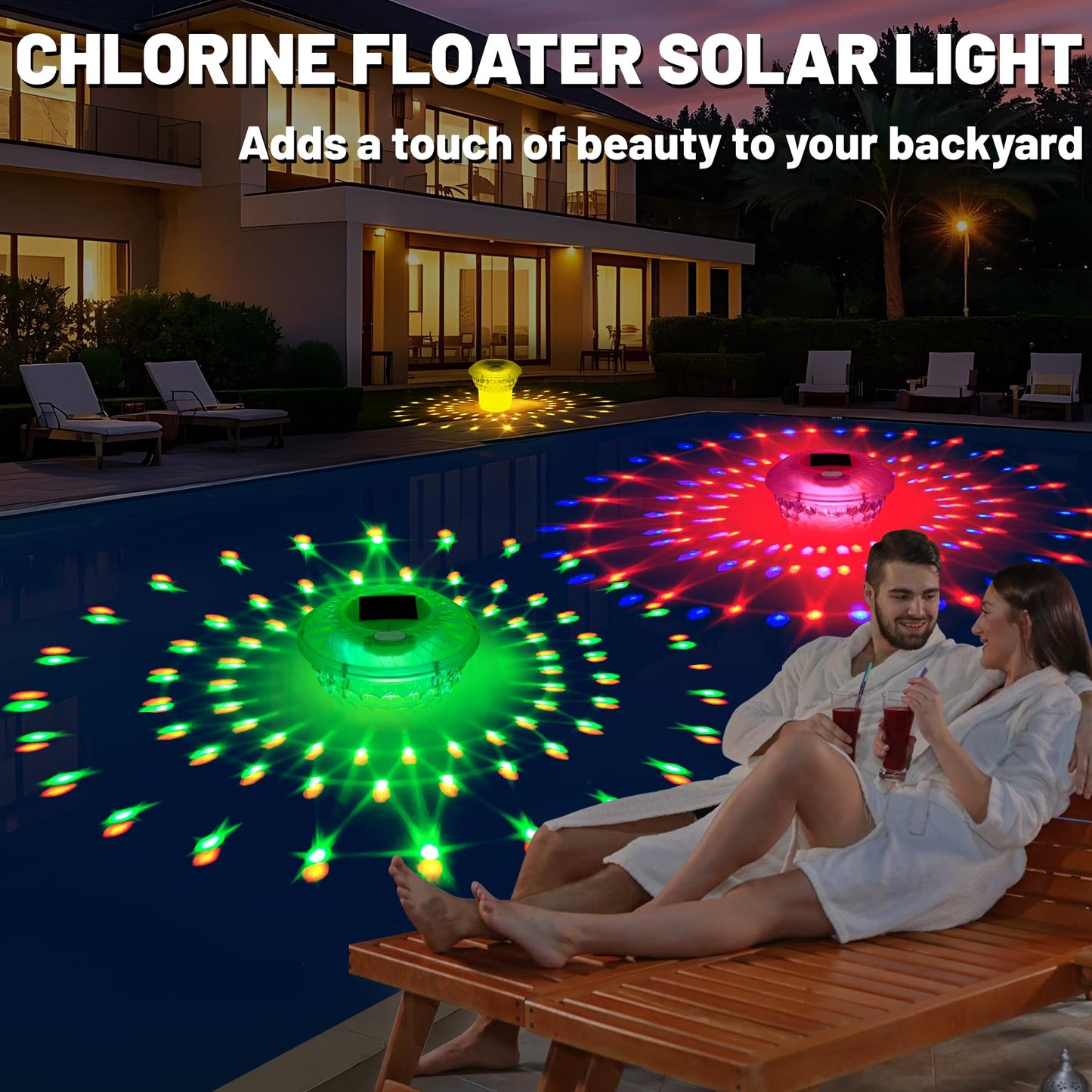 KingSom 2025 Upgrade Pool Chlorine Floater,Solar Chlorine Floater with Lights,Buttons Control Floating chlorines Dispenser for Pool,Adjustable Flow Chlorines floaters,Hot Tub Chlorines Floaters, Blue