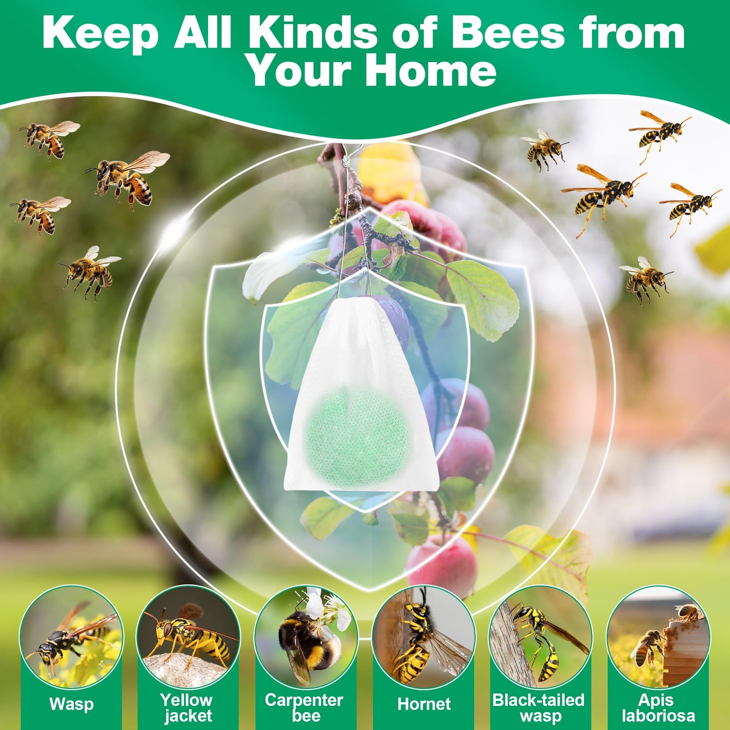 36 Pack Wasp and Bee Repellent Outdoor, Natural Peppermint Oil Carpenter Bee Repellent for Yellow Jackets, Hornets, Mud Wasps Deterrent for Indoor Outdoor Patio Garden Porch, Pet and Human Safe