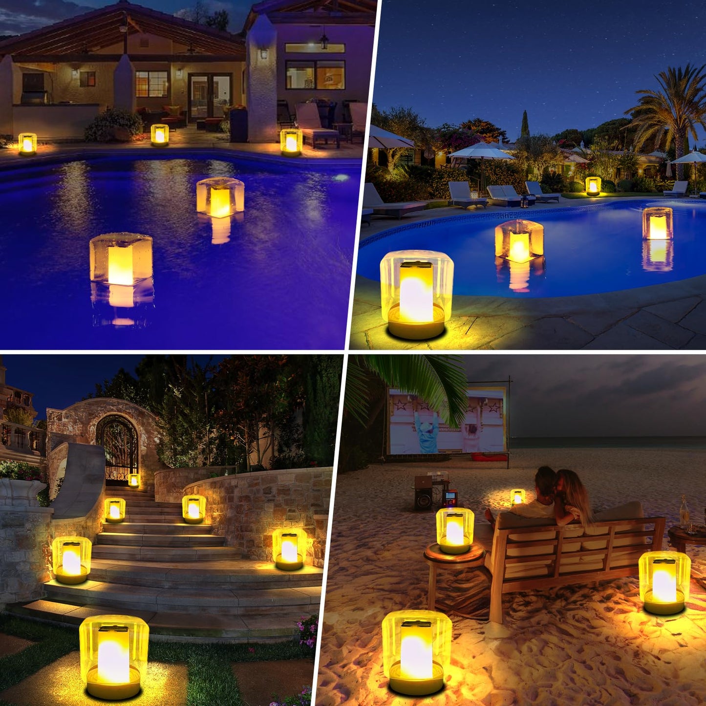 LanPool Floating Pool Lights, Solar Flame Pool Lights Waterproof, Square Pool Light, Glow in The Dark Light Up Swimming Pools Accessories,Floating Solar Light for Pools Pond Outdoor-2PCS
