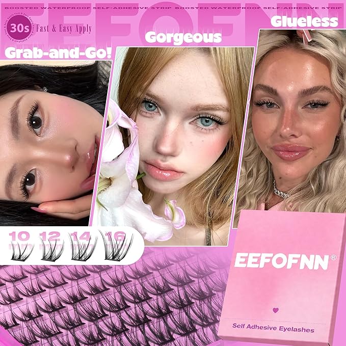Lash Clusters Natural Eyelash Clusters Wispy Lashes Clusters C Curl Cluster Eyelash Extensions 8-14mm Lash Cluster Invisible Band Individual Lashes Bunny Cluster Lashes by Eefofnn