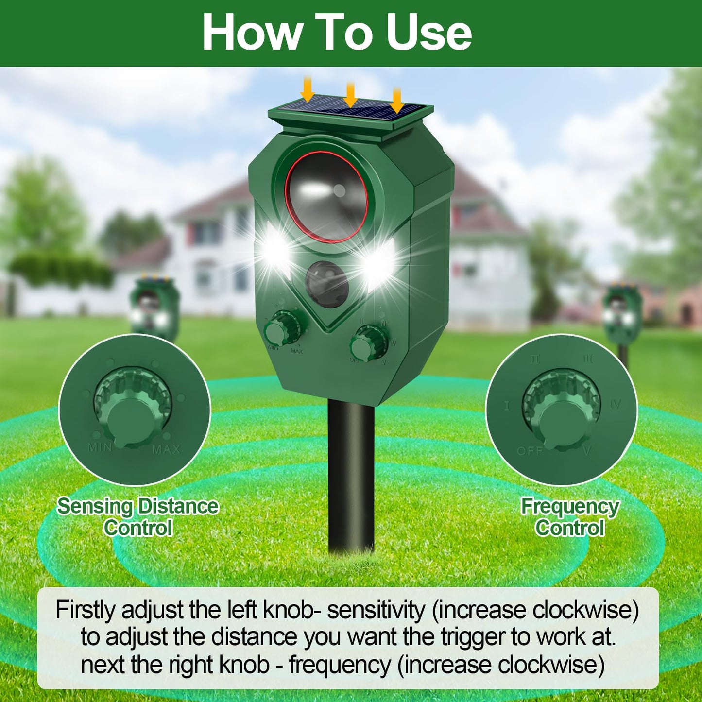 Ultrasonic Animal Repeller Outdoor,Cat Repellent & Deterrent with PIR Sensor & Flashing Light,Solar Powered Deer Repellent Device for Squirrels,Raccoons,Skunks,Rabbits,and Dog,IP65 Waterproof - 2 Pack