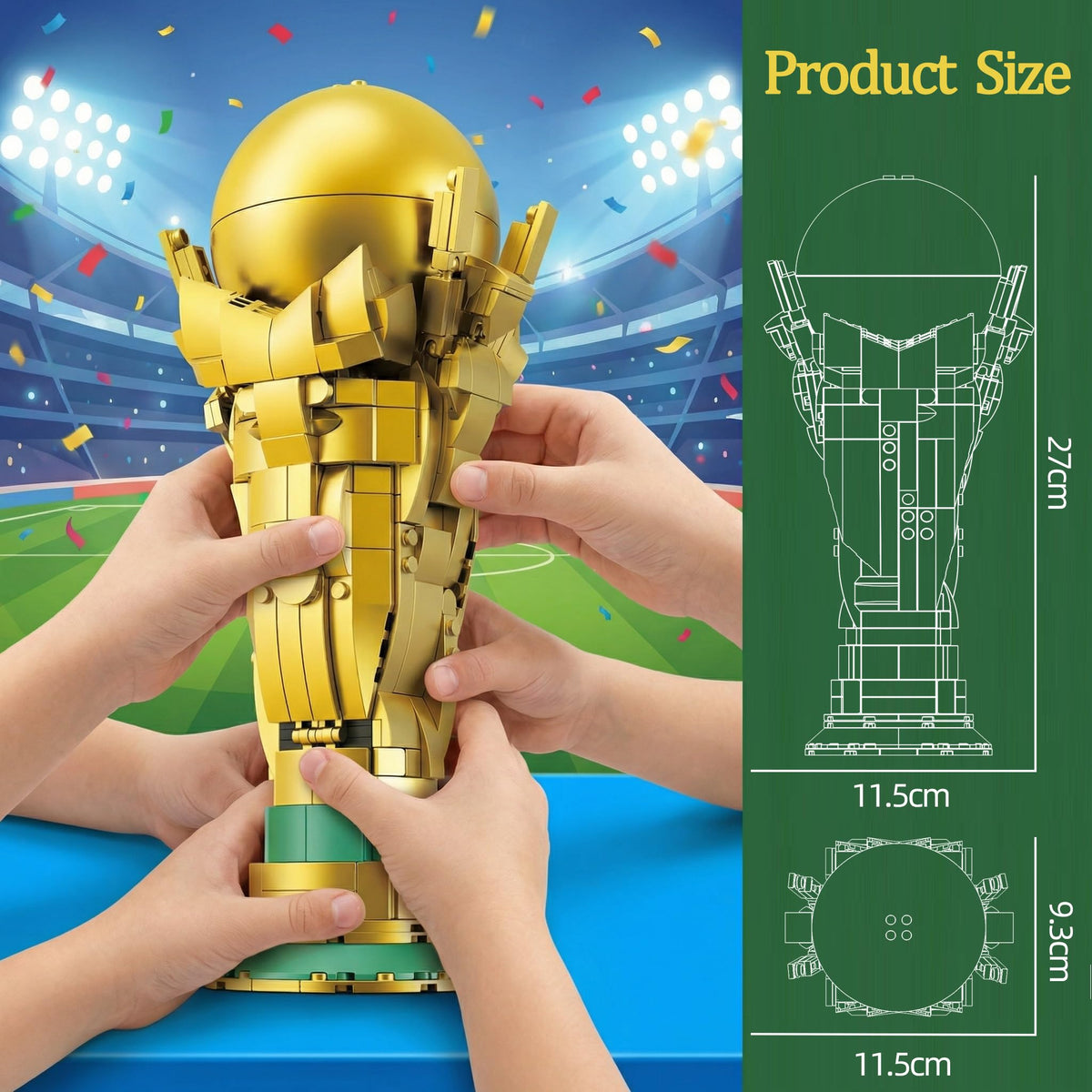 Lovinkiki Soccer Trophy Building Set - STEM Golden Footballl Cup Model for Display Iconic Gold Sports Desk, Home Decoration for Soccer Fans - 446PCS
