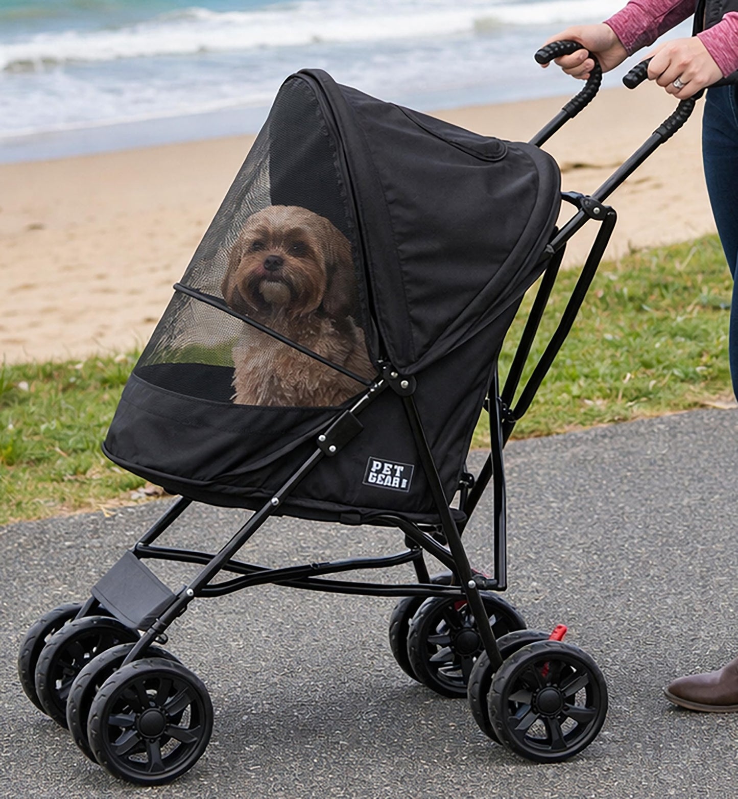 Pet Gear Travel Lite Plus Stroller, Compact, Easy Fold, No Assembly Required, Large Wheels for Cats and Dogs up to 15 pounds, Dark Charcoal