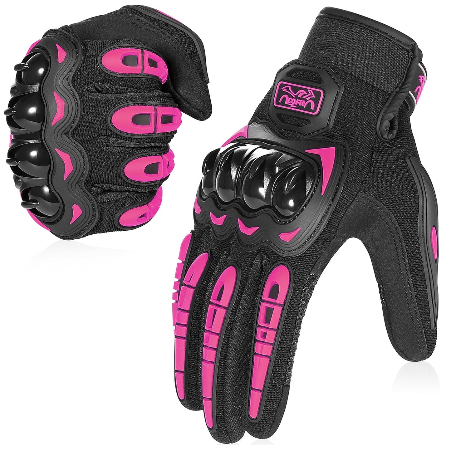 COFIT Motorcycle Gloves Breathable, Touchscreen Motorbike Gloves Anti-Slip with Good Grip Hard Knuckles Protection for Men Women Motocross, BMX ATV MTB Cycling, Road Racing - Pink L