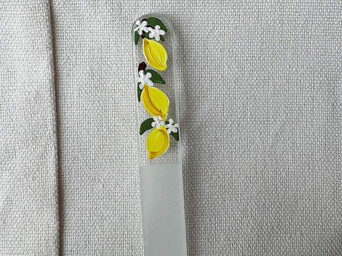 Hand-Painted Glass Nail File Ã¢ÂÂ Czech Crystal Manicure File with Lemon Design, Gentle Durable Nail Care Tool, Gift for Women