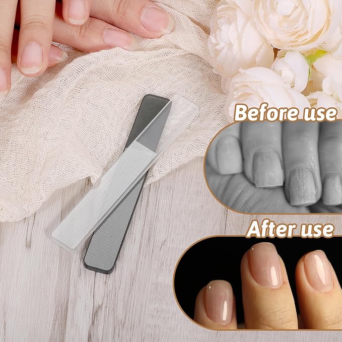 Glass Nail Files for Natural Nails, 8 Pcs Glass Nail File with Case Crystal Fingernail Polisher Nails Shiner Buffer Polisher for Natural Fingernail Stocking Stuffers (Transparent, Dark Green)