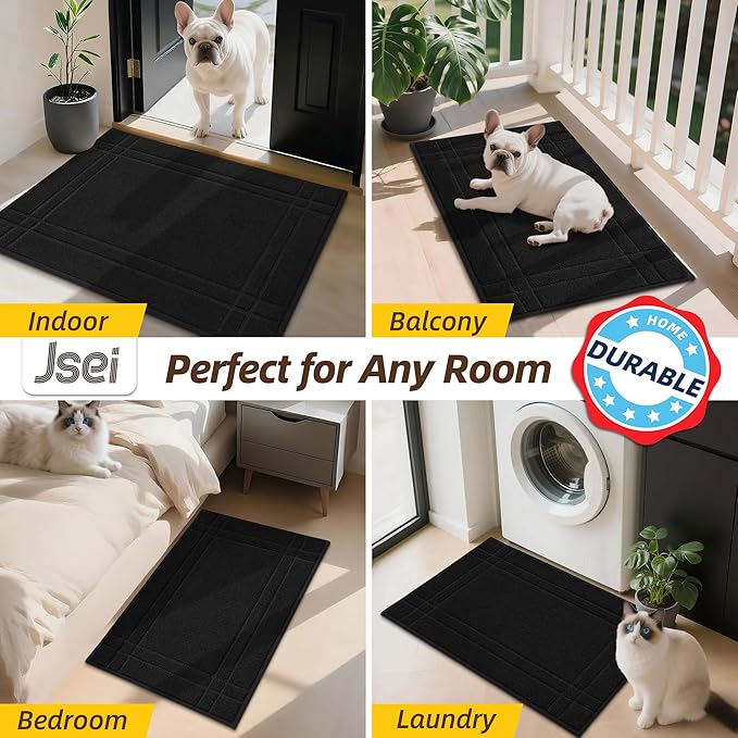 JSEI Entryway Rugs Doormat 32"x48", Non-Slip Dirt Trapper Door Mats Indoor, Washable Absorbent and Stain Resist Welcome Floor Mat for Front Door, Dog Door Mat, Dirty Wet Shoes & Paws, Black