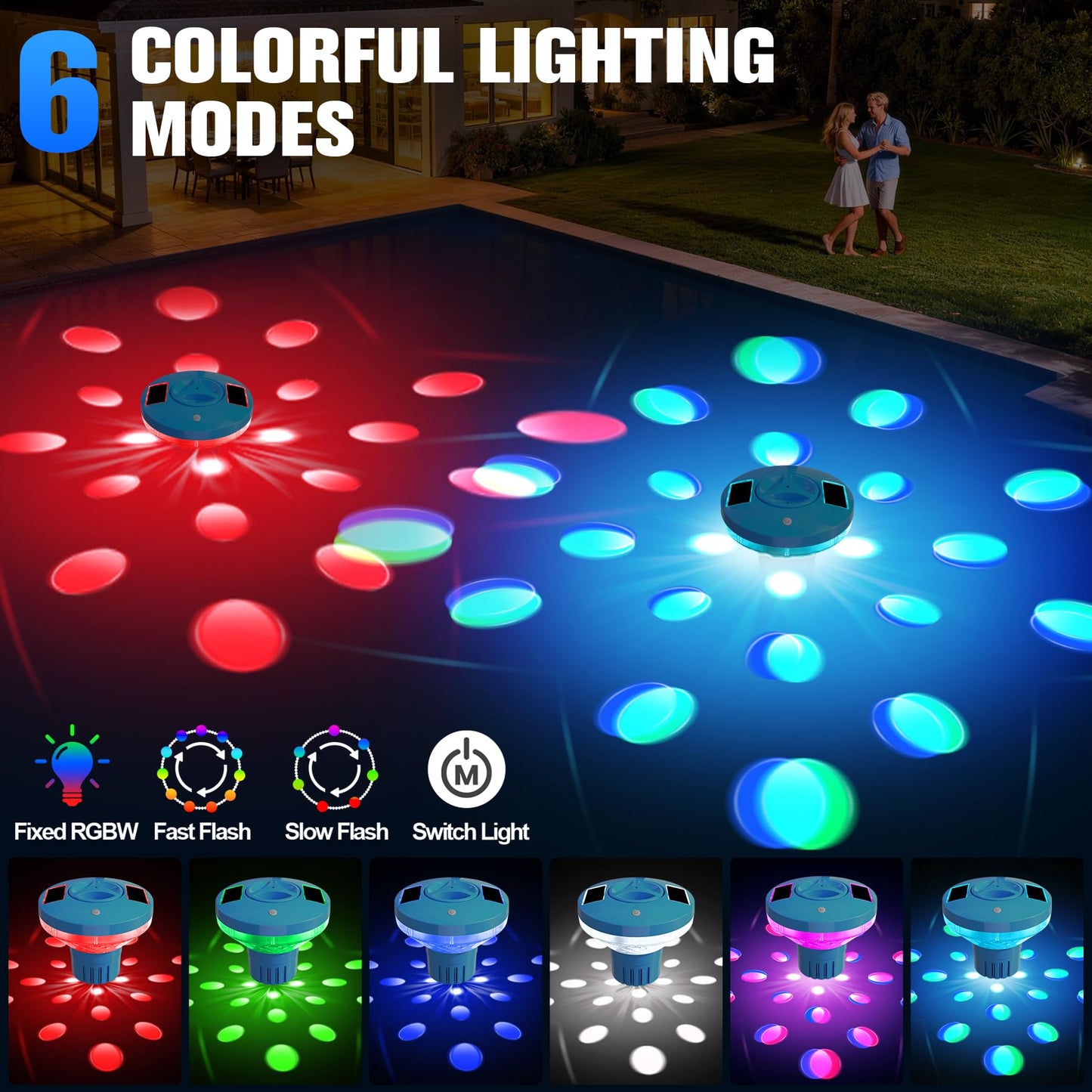 RovPool Chlorine Floater, Large Capacity Pool Chlorine Floaters for 5 * 3'' Chlorine Tabs, Solar Chlorine Floater with Lights, Adjustable Flow Floating Chlorine Dispenser for Pool, Hot Tub, Blue