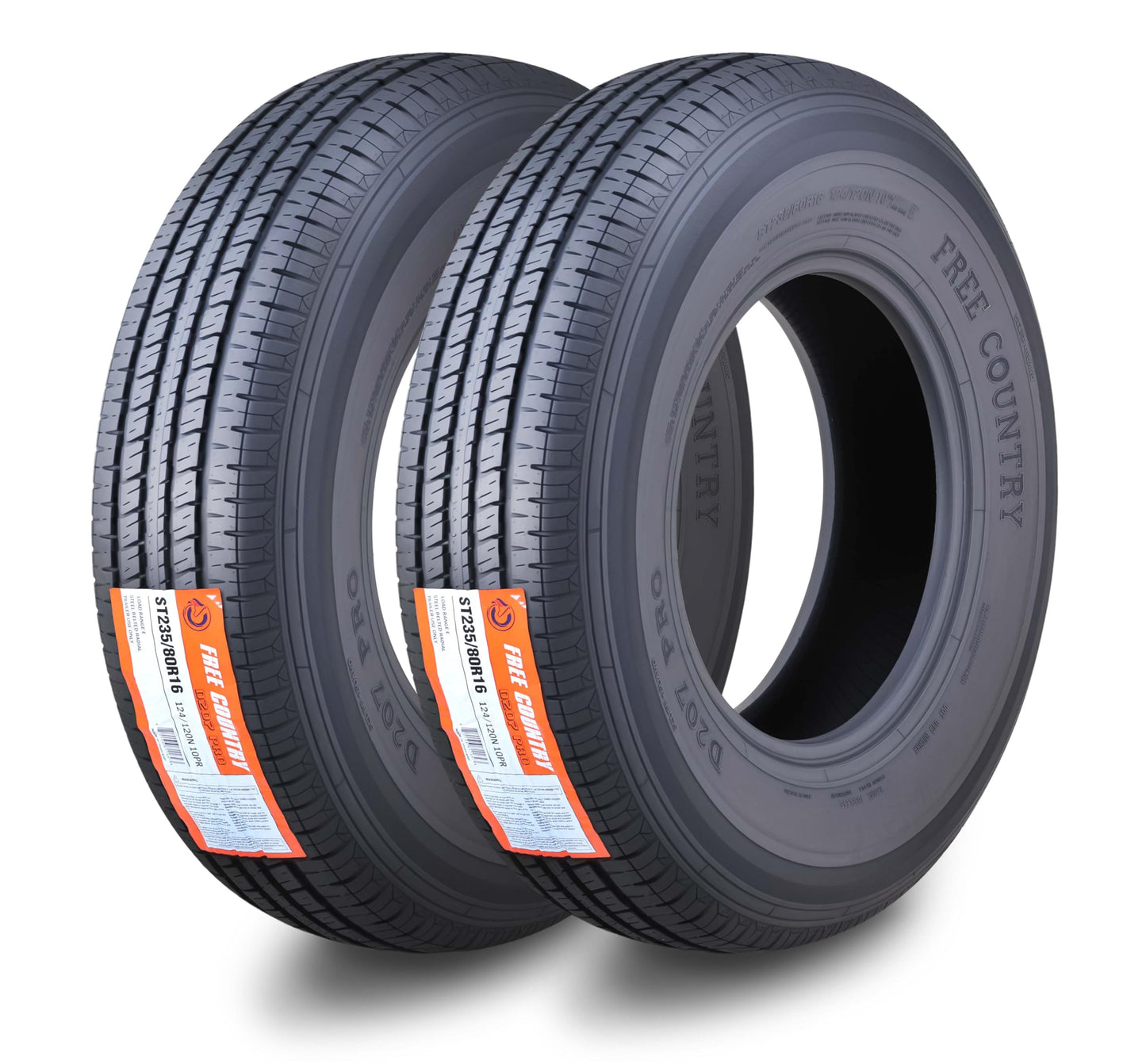 Free Country Premium Trailer Tires ST235/80R16 Radial 10-Ply Load Range E 124N w/Side Scuff Guard, Set 2