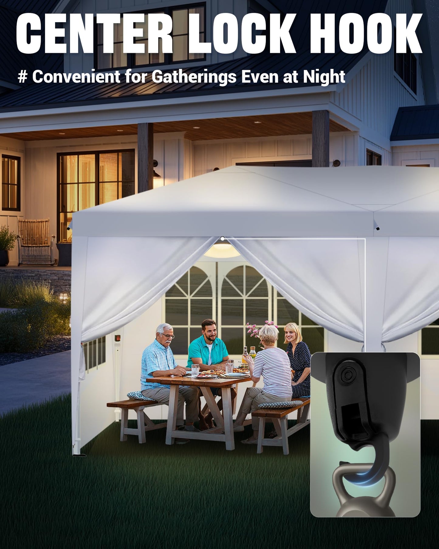 Acepic 10x20 Pop Up Canopy,2 Central Lock Easy Set-up Outdoor Party Tent, Commercial Tent, 6 Removable Sidewalls, Stakes x12, Ropes x6, Hand Bag x1, Sandbags x4 (White, 10 * 20)