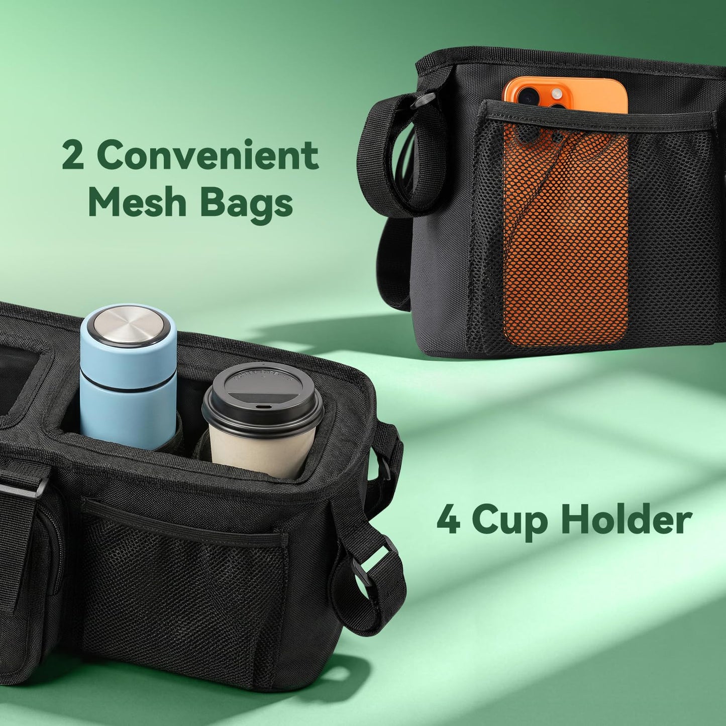 Guiseapue Double Stroller Organizer with 2 Insulated Cup Holders: Parent Console Double Jogging Stroller Accessories Fits for Baby Jogger City Mini GT2 and Jeep Double Stroller