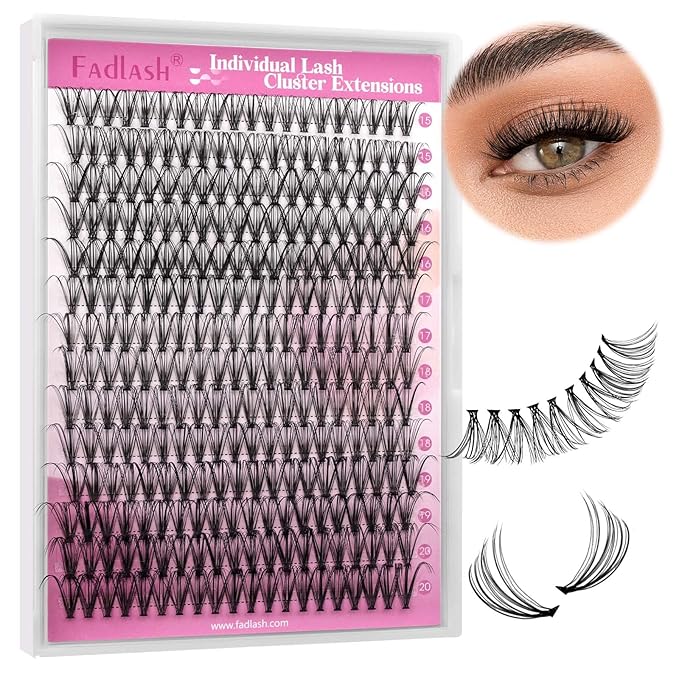 FADLASH Individual Lashes Cluster Mix Clusters Black Volume Eyelash Clusters Long Individual Lash Extensions D Curl Cluster Lashes DIY Eyelash Extension (20D-0.07D, 15-20mm)
