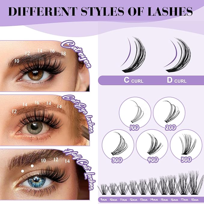 B&Qaugen Manga Lash Clusters DIY Individual Lashes 50D-D-11 300 PCS False Eyelash Cluster Manga Cluster 30D 40D 50D D Curl Eyelash Extensions at Home (50D-D-11)