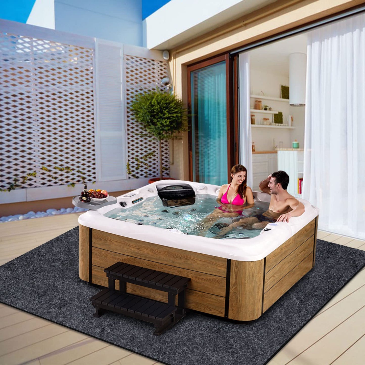 90 * 90 inch Hot Tub Pad, Inflatable Hot Tub Mat - Outdoor/Indoor, Waterproof Slip-Proof Backing, Absorbent Spa Pool Ground Base Flooring Protector