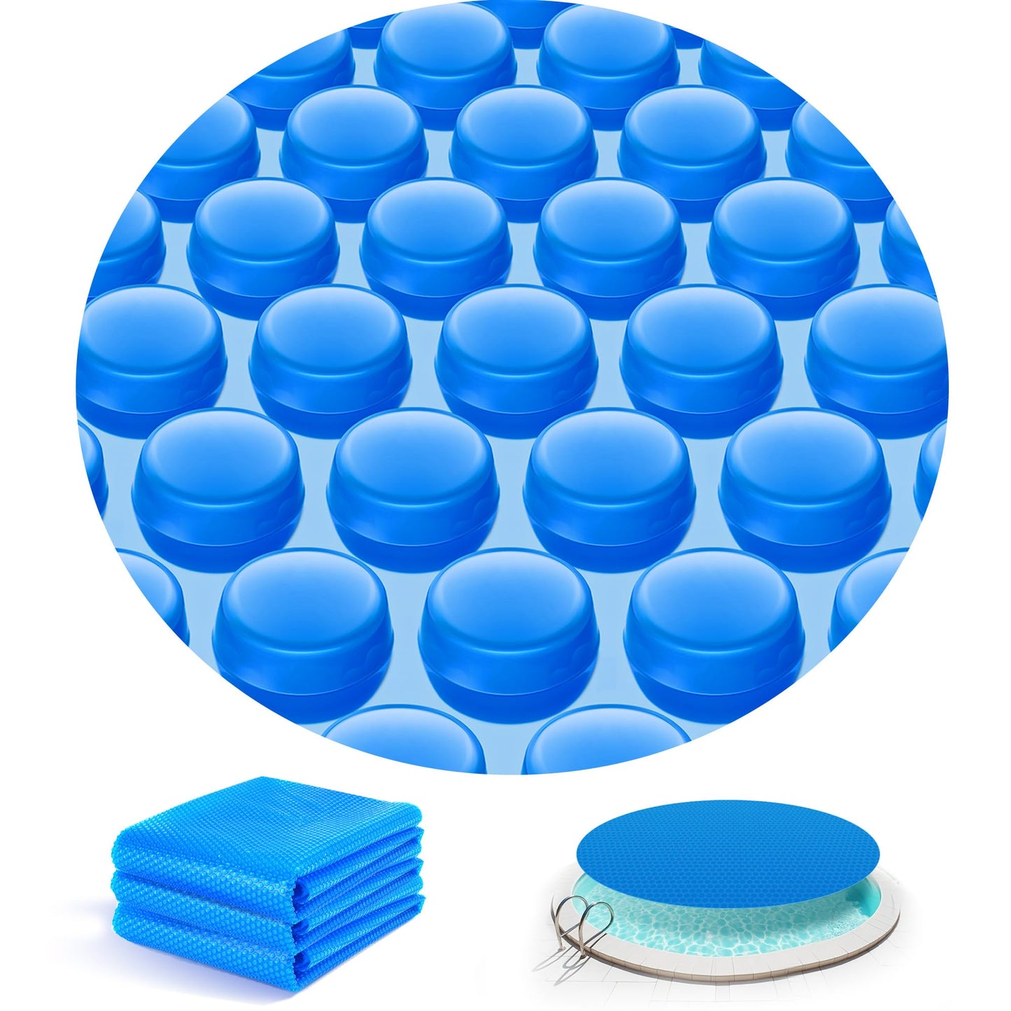 UIRWAY 16Mil Solar Pool Cover 18ft Round, Pool Covers for Inground and Above Ground Pools Ultra Thick Bubble Solar Blanket, Long-Lasting, High Heat Retention, UV Protection, Customizable Fit, Blue