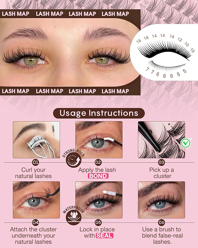 Goddvenus 250Pcs Natural Lash Clusters Kit Cluster Eyelash Extensions Kit Wispy DIY C Curl Individual Lashes Clusters With Bottom Eyelashes