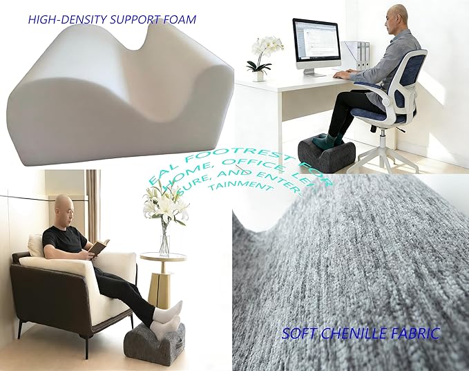 Ergonomic FootstoolTwo-Way Tilt Design with Heel & Arch SupportWide Non-Slip Foam Footrest with 3-Point Support, Removable Washable Cover for Office/Home, for Prolonged Sitting & Under-Desk Use