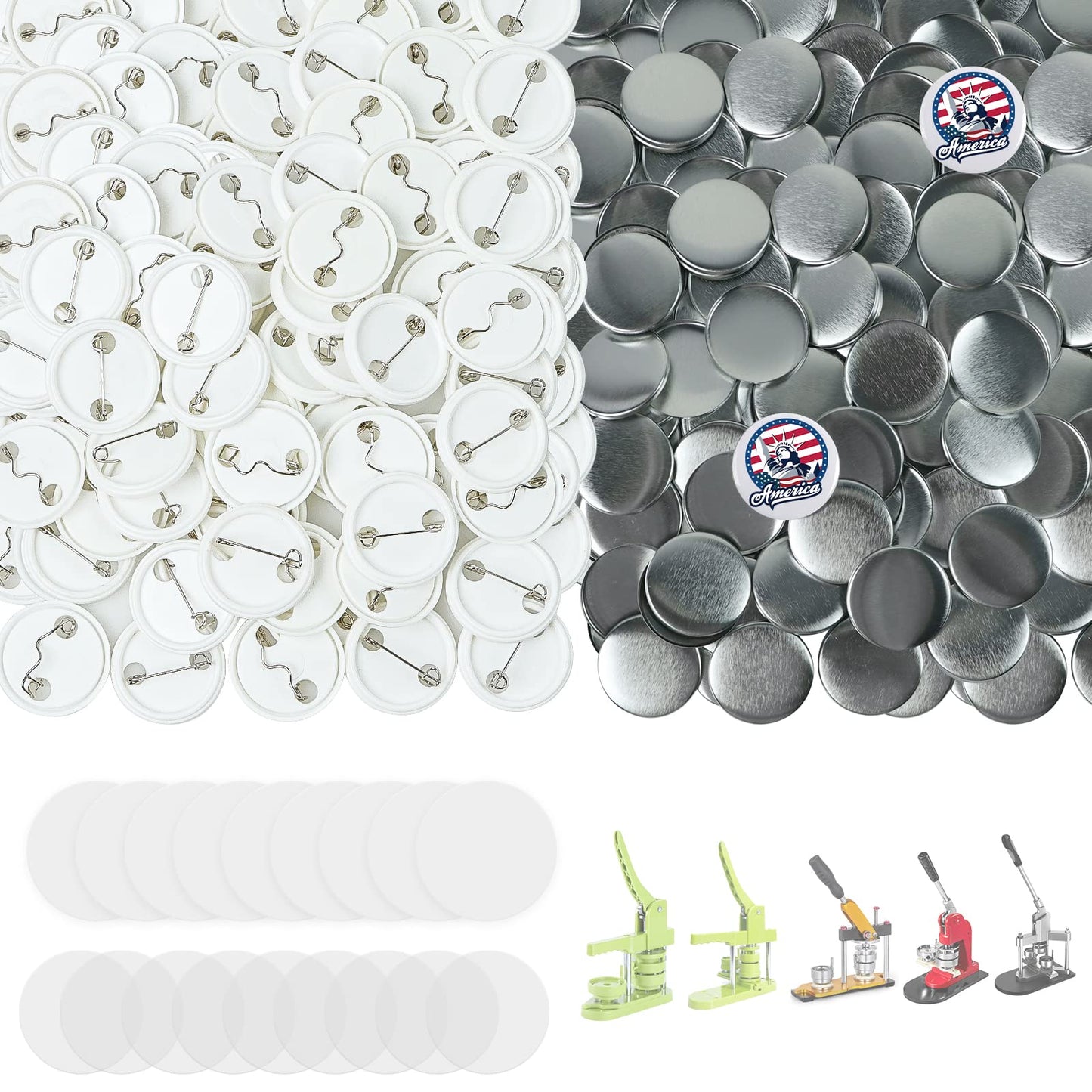 Onemorello 200 Sets Button Maker Supplies, 1.26 inch / 32mm Button Parts Buttons Supplies, Approx. 1.25 in Blank Badge Parts with Blank Paper for Buttons Maker Machine Pin Maker Press
