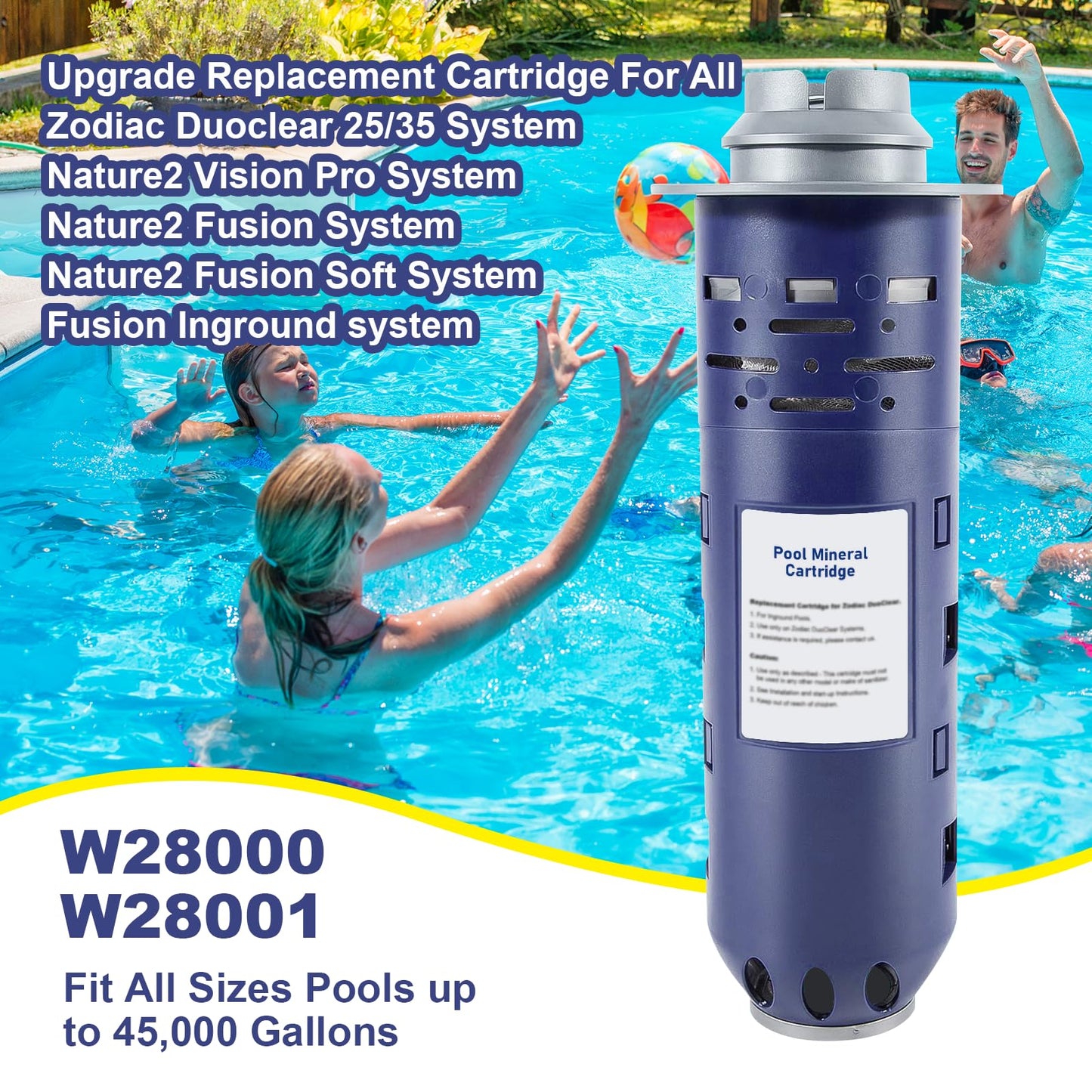 Replacement W28000 W28001 W28002 for Nature2 Duoclear 25 35 Pool Mineral Cartridge for Zodiac DuoClear Fusion, Fusion Soft, Vision Pro System Above Ground Inground, Deep Purple