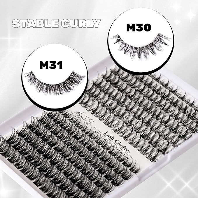 Lash Clusters 154pcs Manga Lash Extension Kit 10-18mm Cluster Eyelash Extensions Natural Invisible Band Lash Easy to Use at Home-M31+M30（Fairy+volume）